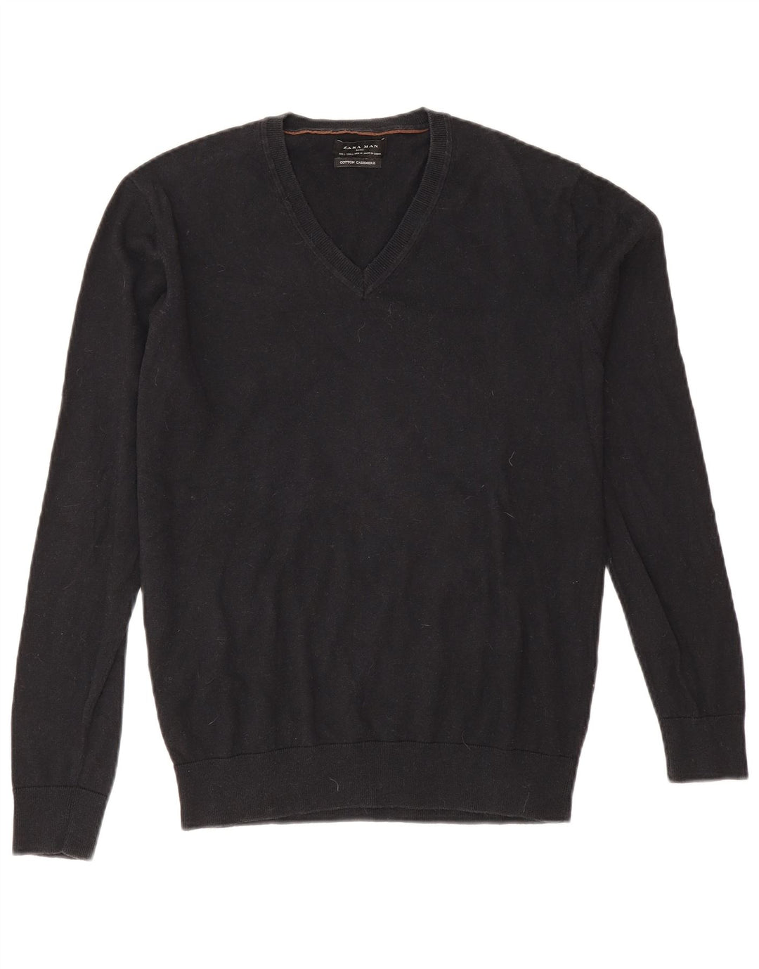 Zara Herren-Pullover mit V-Ausschnitt, groß, aus schwarzer Baumwolle