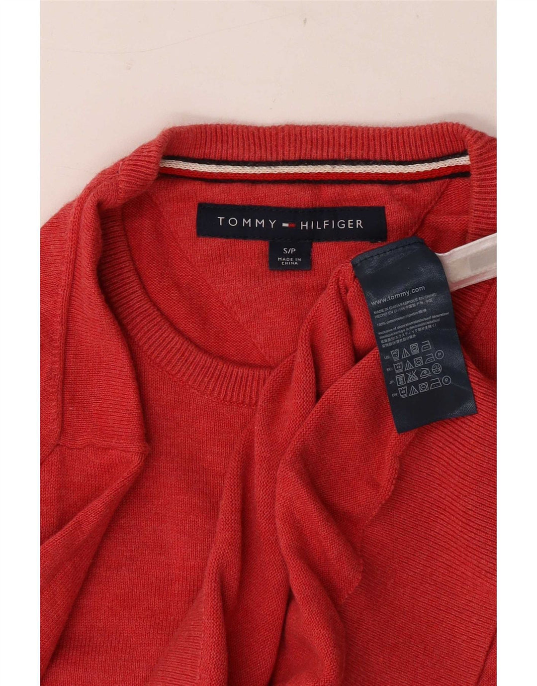 Tommy Hilfiger Herren-Pullover mit Rundhalsausschnitt, Größe S, rote Baumwolle