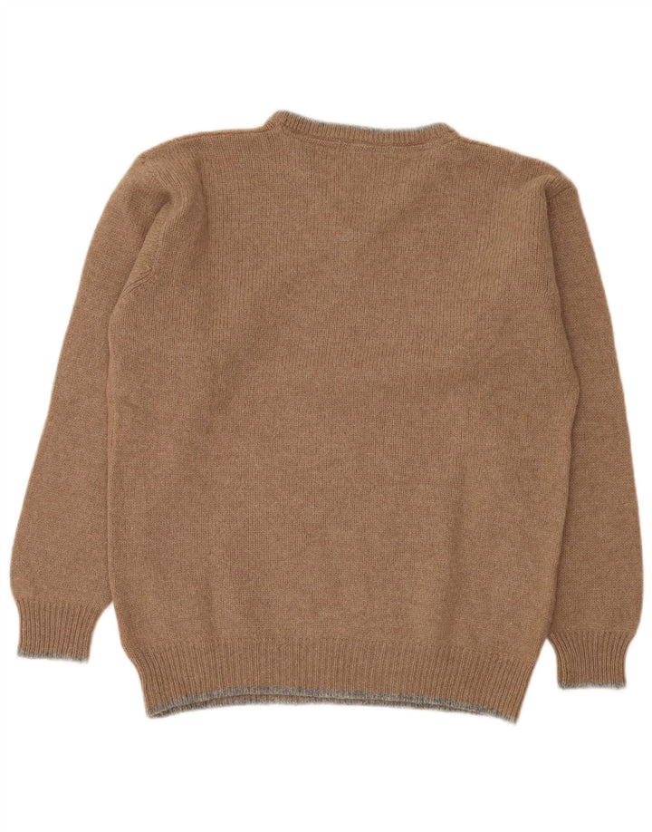 Invicta Herren-Pullover mit V-Ausschnitt aus mittelbrauner Schurwolle