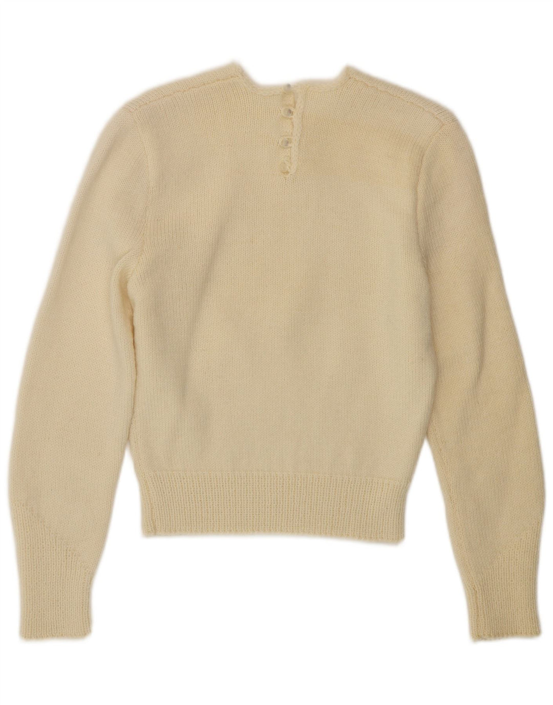 VINTAGE Damen-Pullover mit Rundhalsausschnitt, Gr. 10, Größe S, gebrochenes Weiß