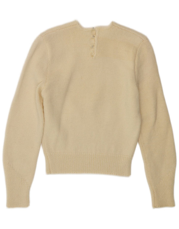 VINTAGE Damen-Pullover mit Rundhalsausschnitt, Gr. 10, Größe S, gebrochenes Weiß