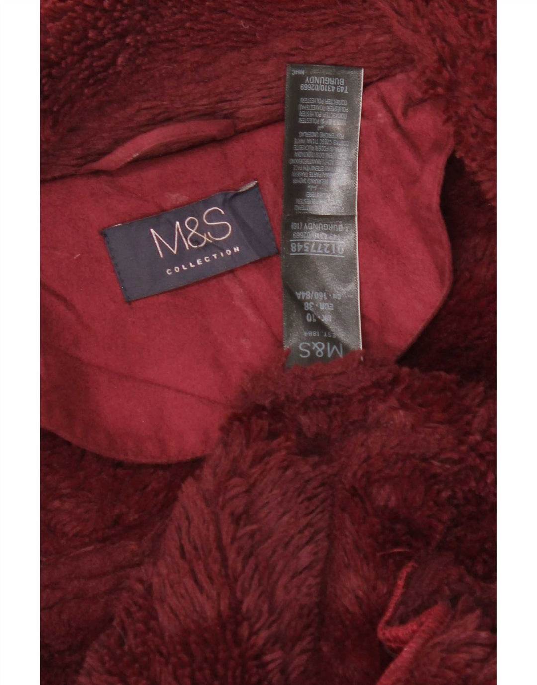 Marks & Spencer Sherpa-Jacke für Damen, UK 10, Größe S, Burgunderrot, Polyester