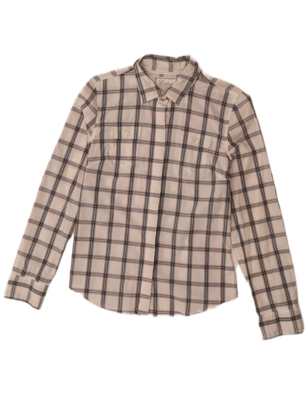 Calvin Klein Damenhemd UK 10 Small weiß kariert Baumwolle