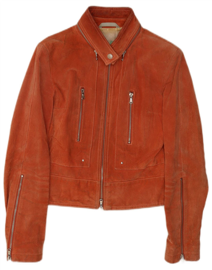 Vintage Damen Crop Wildlederjacke IT 44 Mittelbraunes Leder