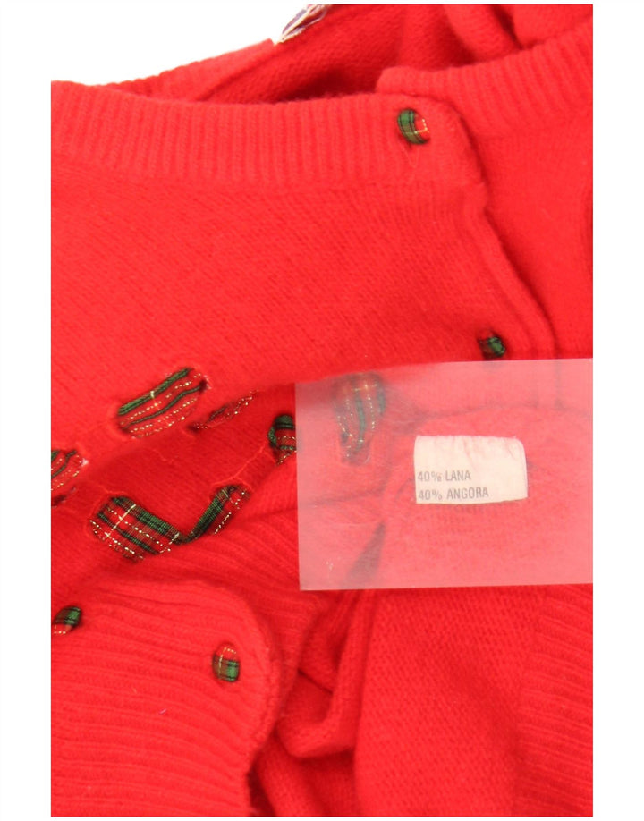 Vintage Damen Cardigan Pullover UK 14 Mittelrote Wolle