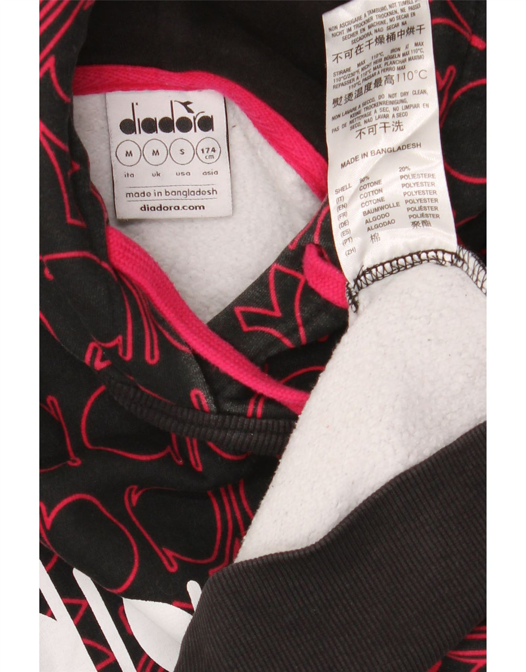 DIADORA Herren-Kapuzenpullover mit Grafik, mittelschwarz, Baumwolle