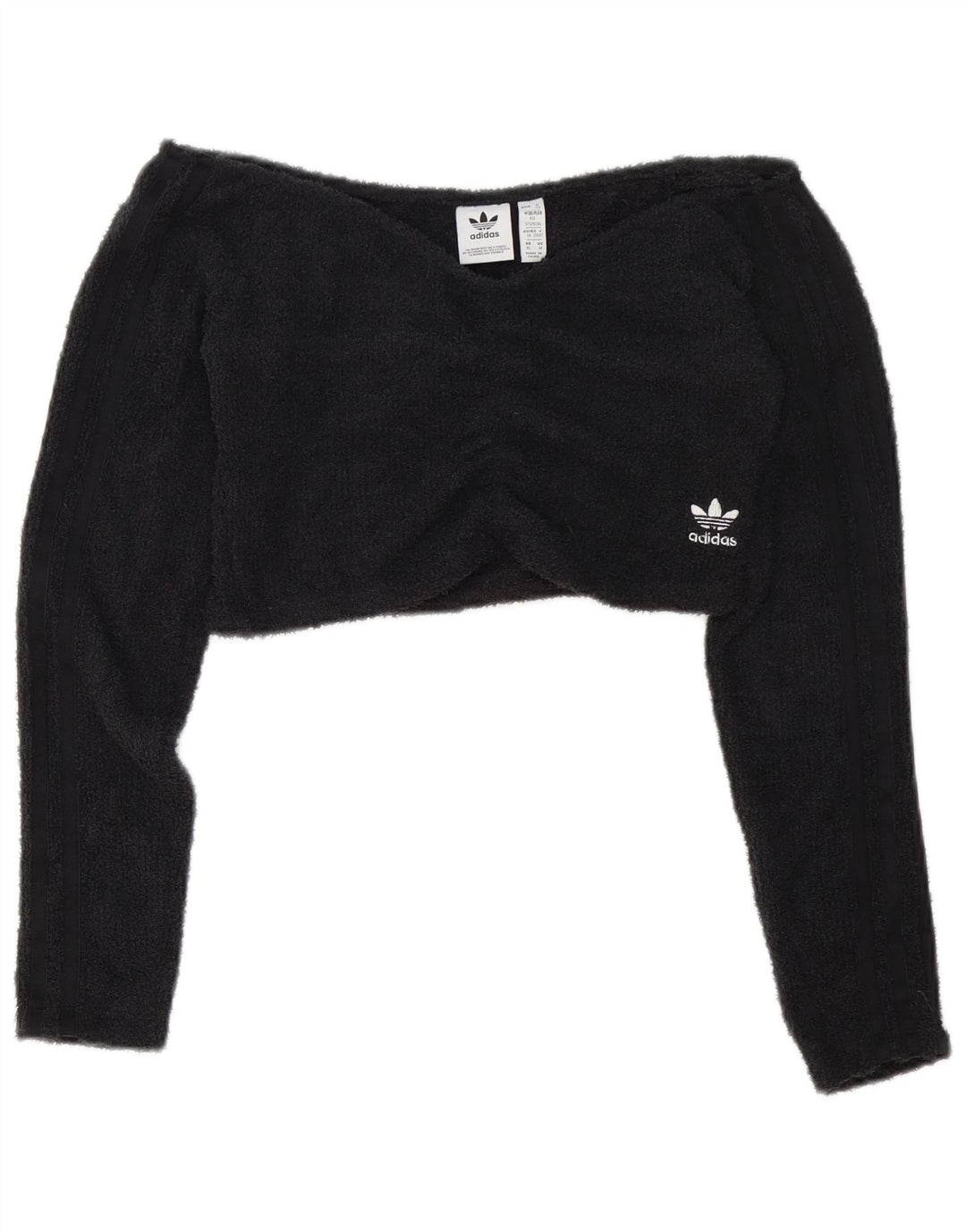 Adidas Damen Crop Fleece Off Shoulder Top UK 12 Medium Schwarz Polyester