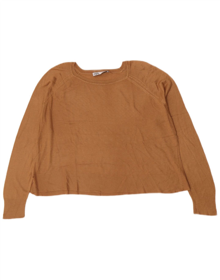 Zara Damen-Pullover, übergroß, U-Boot-Ausschnitt, Gr. 10, Größe S, Braun