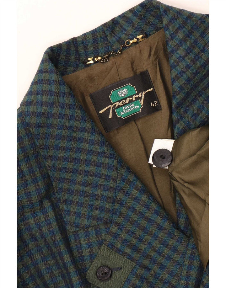 Perry Damen Trachten-Blazer mit 2 Knöpfen, EU 42, große blaue Gingham-Wolle