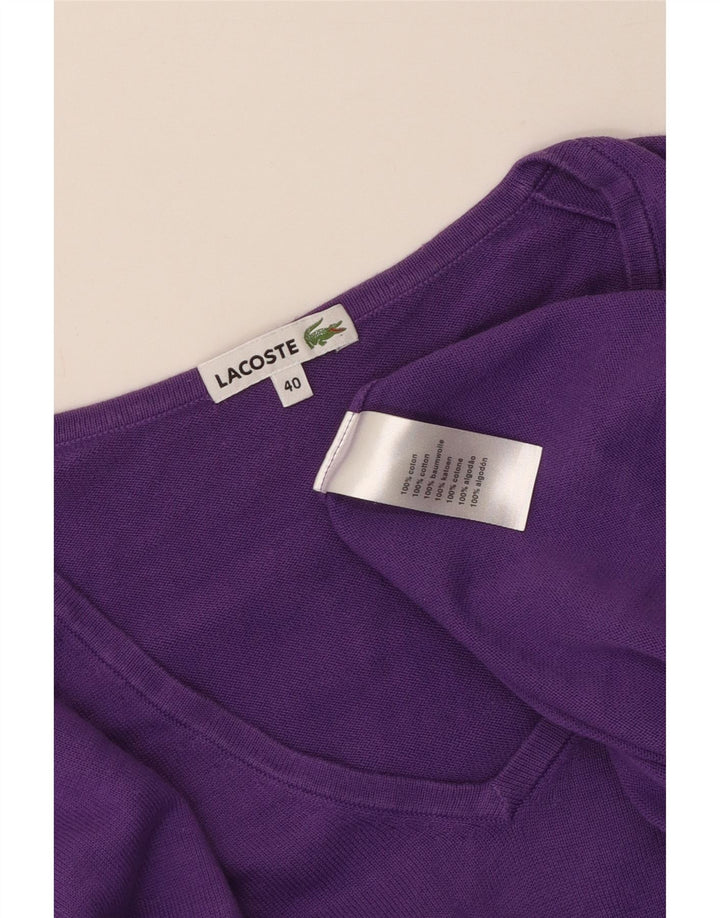 Lacoste Damen-Pullover mit V-Ausschnitt, Größe 40, mittelviolette Baumwolle
