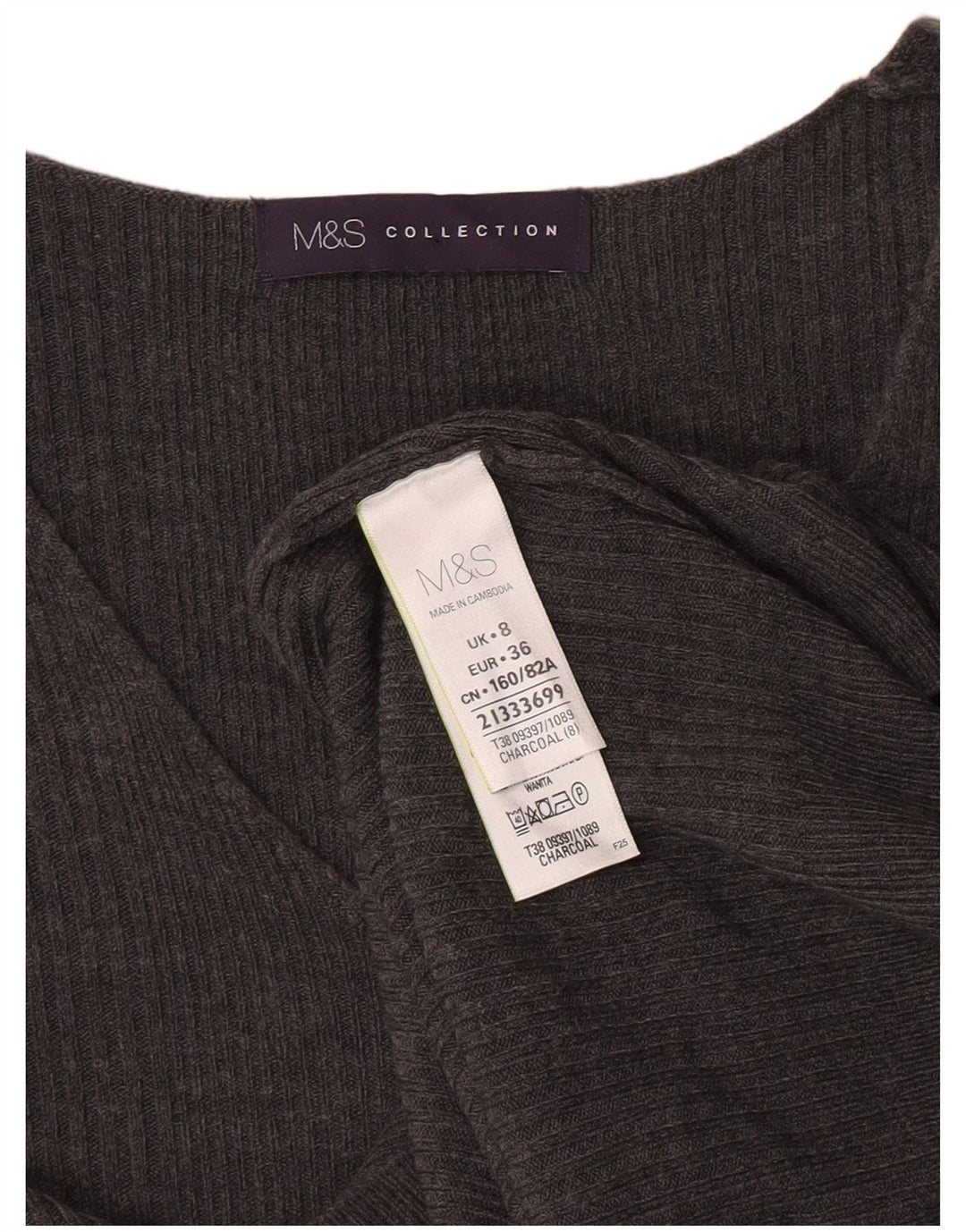 Marks & Spencer Damen-Pullover mit V-Ausschnitt, Gr. 8, Größe S, Grau, Acryl