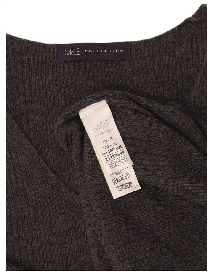 Marks & Spencer Damen-Pullover mit V-Ausschnitt, Gr. 8, Größe S, Grau, Acryl