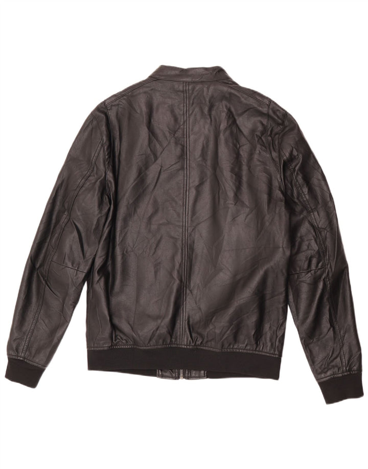 Zara Herren-Bomberjacke aus Kunstleder, Größe 40, Größe L, Schwarz, Polyester