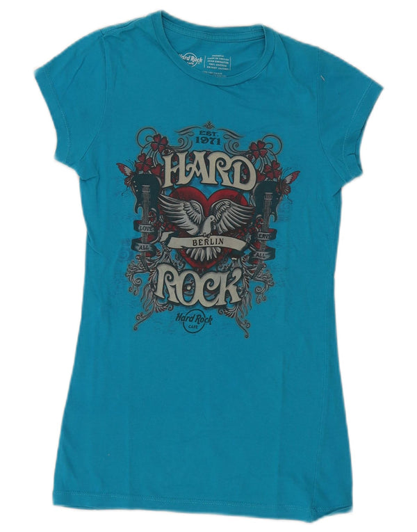 Hard Rock Cafe Damen Berlin Graphic T-Shirt Top UK 2 2XS Blaue Baumwolle