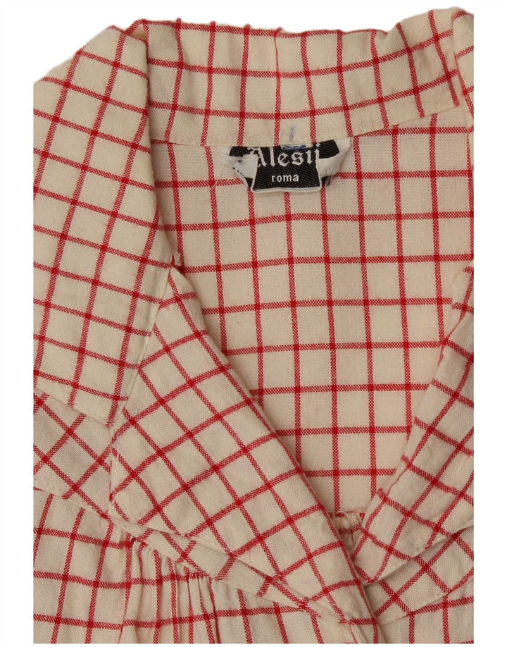 Vintage Damen 3/4-Ärmel-Hemd UK 12 Medium Off White Check