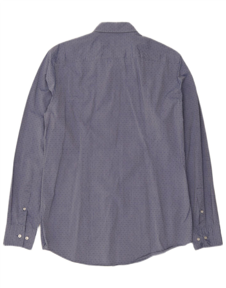Hugo Boss Herren Slim Fit Hemd Größe 15 3/4 40 Mittelblau gefleckt