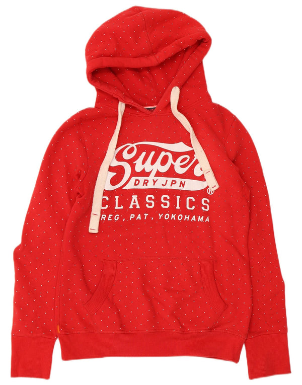 Superdry Damen-Kapuzenpullover mit Grafik, UK 12, mittelrot gepunktete Baumwolle