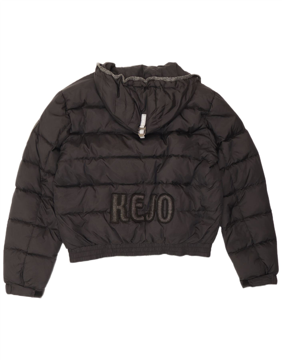 Kejo wattierte Herrenjacke mit grafischer Kapuze, UK 40, Größe L, Schwarz, Polyamid
