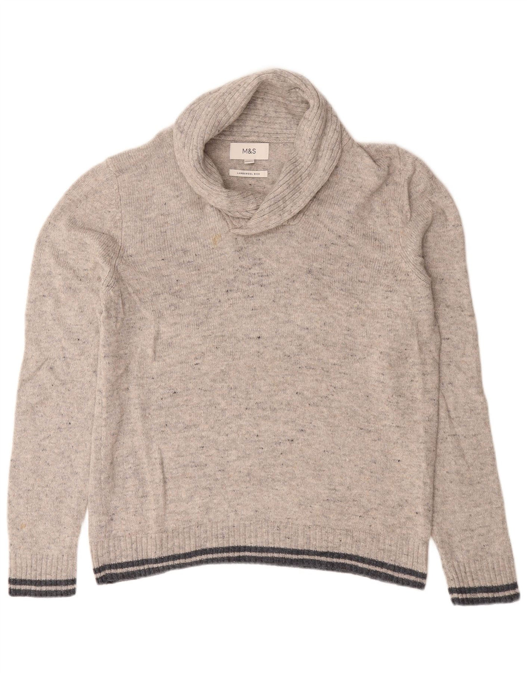 Marks & Spencer Herren-Pullover mit Schalkragen, groß, grau gesprenkelte Lammwolle
