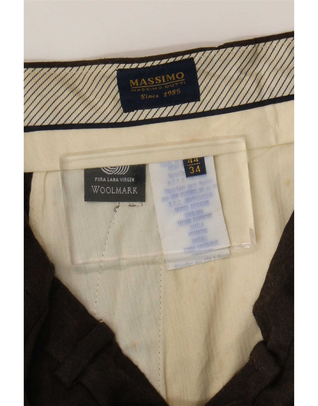 Massimo Dutti Herren-Anzughose mit Klammern, EU 44, Größe L, W34, L28, braune Wolle