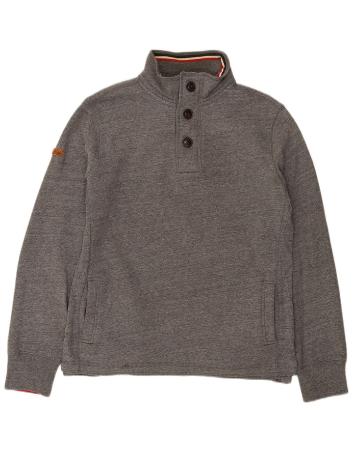 Superdry Herren-Sweatshirt mit Knopfkragen, mittelgrau gesprenkelte Baumwolle