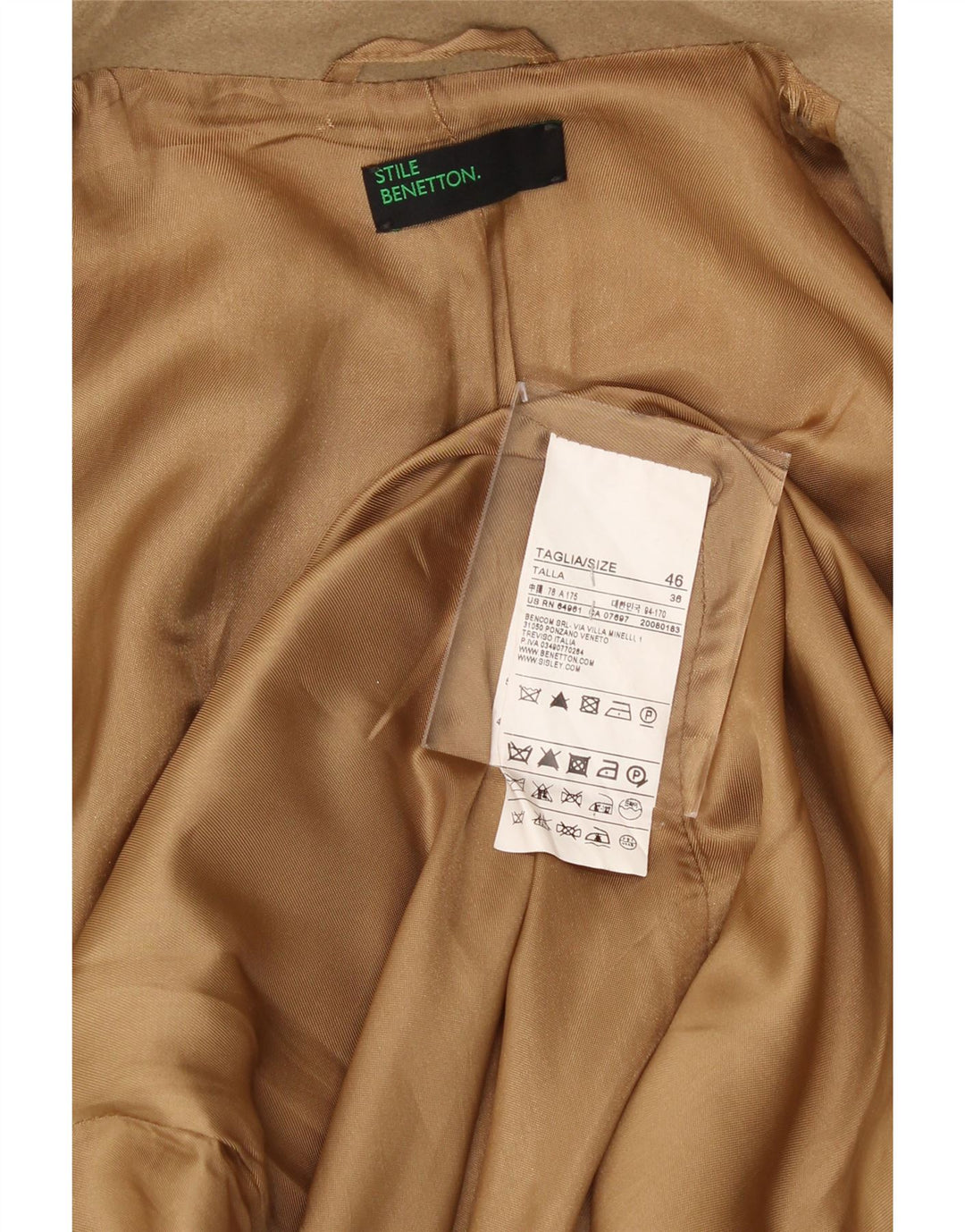 BENETTON Womens Overcoat IT 46 Large Beige Wool Vintage Benetton and Second-Hand Benetton from Messina Hembry 