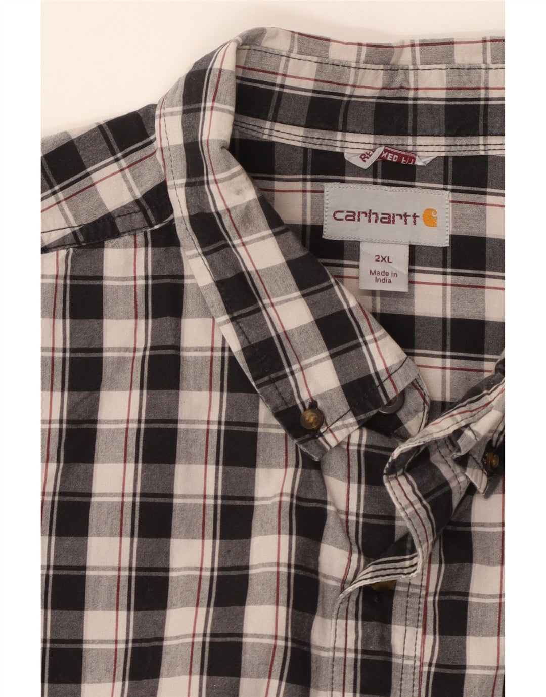 CARHARTT Herren Kurzarm-Hemd mit entspannter Passform, 2XL, schwarz kariert