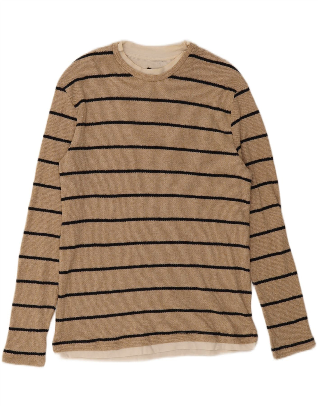 Zara Herren-Oberteil, langärmelig, mittelbeige gestreift