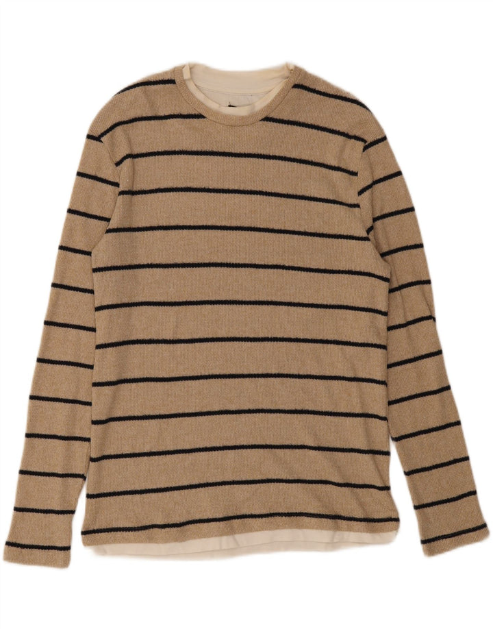 Zara Herren-Oberteil, langärmelig, mittelbeige gestreift