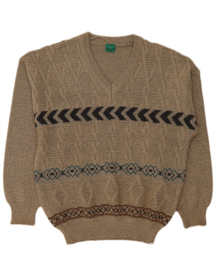 CANDA Herren-Pullover mit V-Ausschnitt, Mittelbeige, geometrisches Acryl