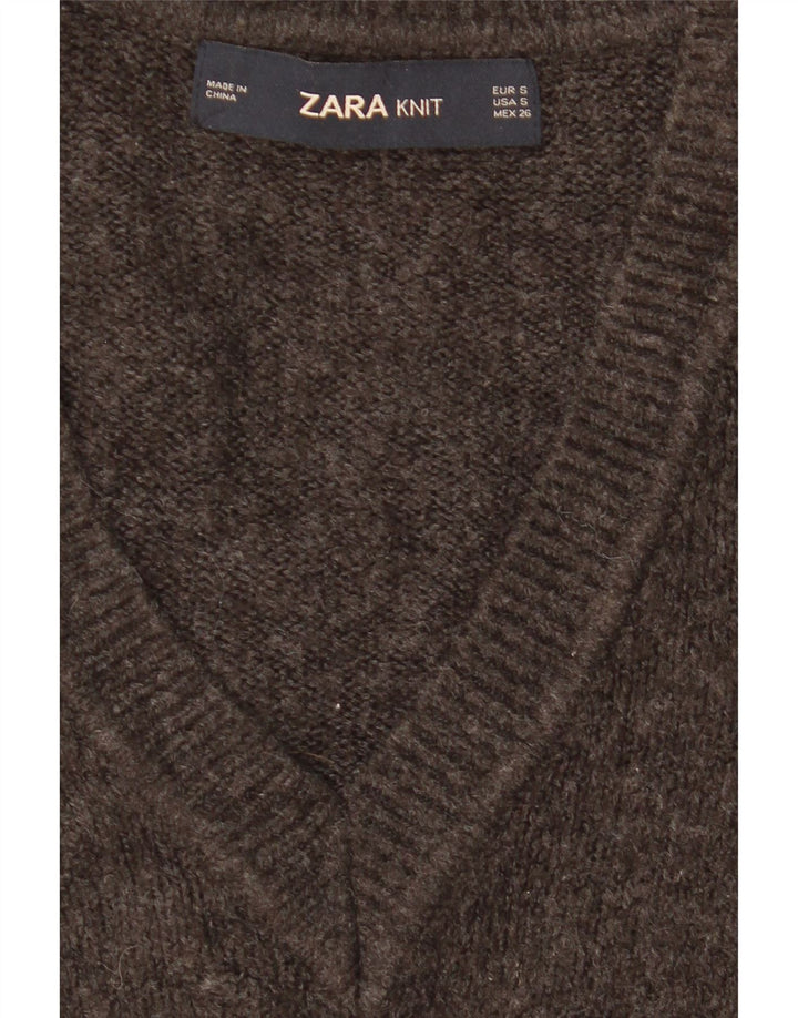 Zara Damen-Pullover, übergroß, V-Ausschnitt, Gr. 10, Größe S, Grau