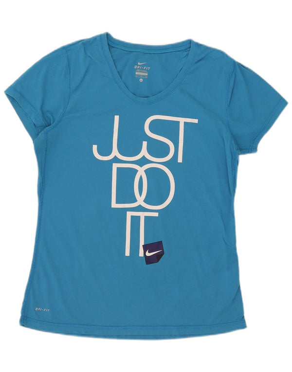 Nike Damen Dri Fit Graphic T-Shirt Top UK 18 XL Blau Baumwolle