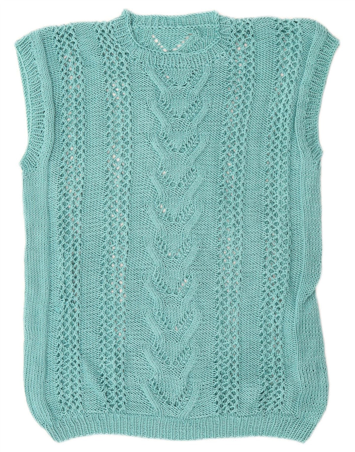 VINTAGE Womens Crochet Vest Tank Top UK 12 Medium Turquoise