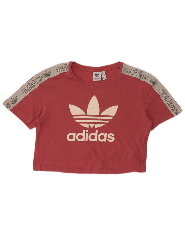 Adidas Damen Crop Graphic T-Shirt Top UK 8 Small Pink Cotton Sports