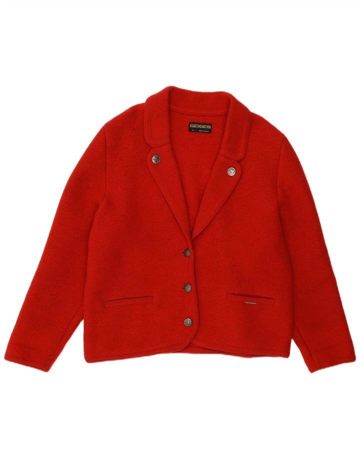 Geiger Damen 3-Knopf-Blazerjacke EU 42 Große rote Schurwolle