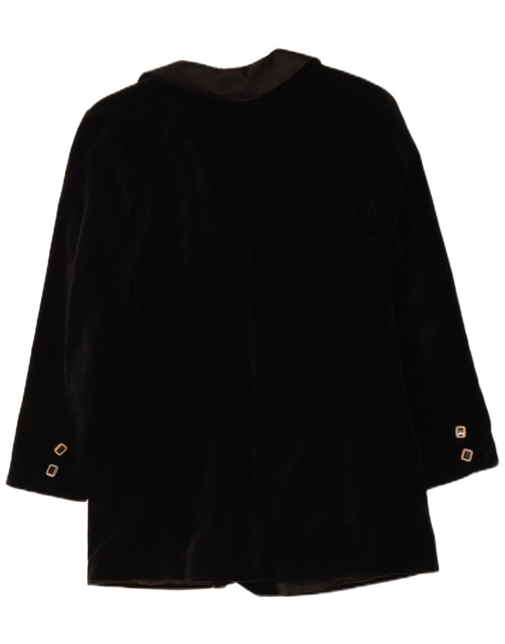 Vintage Damen Zweireiher Samt Blazer Jacke UK 14 Medium Schwarz