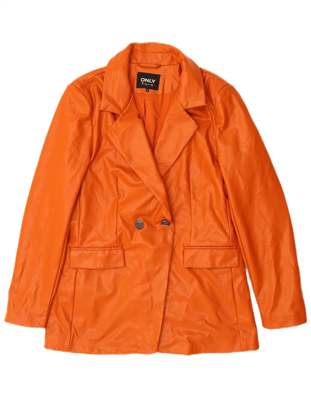 ONLY Womens Double Breasted Faux Leather Blazer Jacket UK 12 Medium Orange