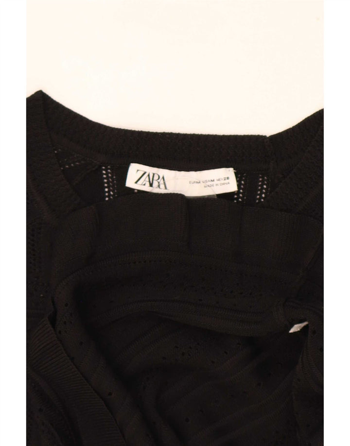 Zara Damen Crop Knit Bluse Top UK 12 Medium Schwarz