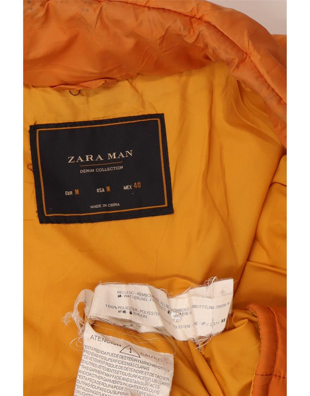 Wattierte Jacke für Herren von Zara, UK 38, Mittelorange, Farbblock-Polyester