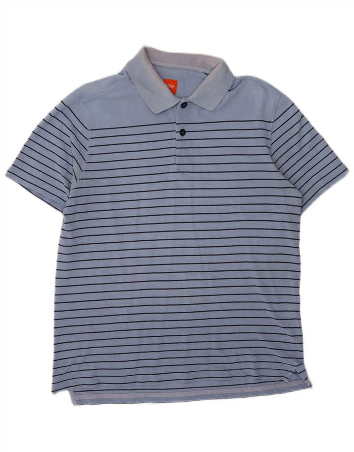 Hugo Boss Herren-Poloshirt, groß, blau gestreift, Baumwolle