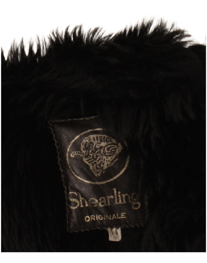Vintage Damen Shearling Mantel UK 14 Medium Schwarz