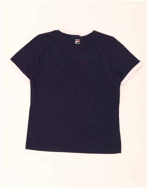 Fila Damen Grafik T-Shirt Top UK 14 Medium Marineblau Baumwolle