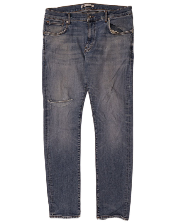 Zara Herren Distressed Slim Jeans EU 46 XL W36 L33 Blau