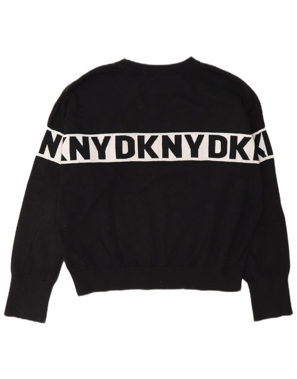 Dkny Womens Graphic Sweatshirt Pullover UK 14 Mittelschwarze Colourblock-Baumwolle