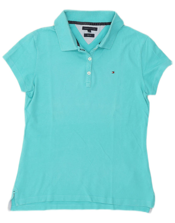 Tommy Hilfiger Damen Slim Fit Poloshirt UK 14 Medium Türkis Baumwolle