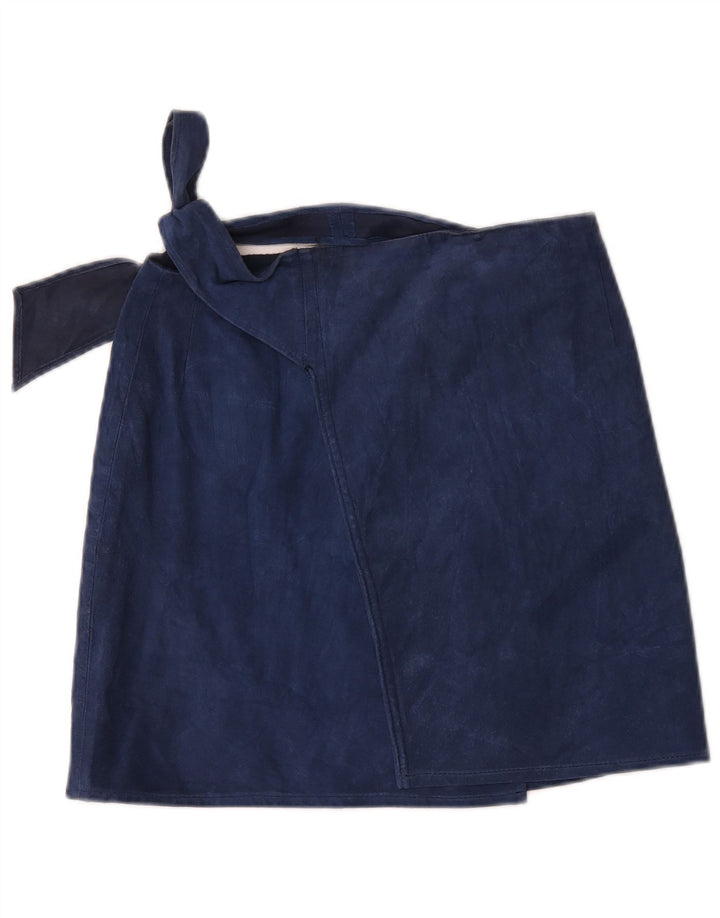Vintage Damen Wildleder Mini Wickelrock W32 Groß Marineblau