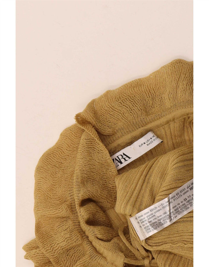 Zara Damen-Blusenoberteil mit Rüschen vorne, UK 12, mittelgelbe Viskose