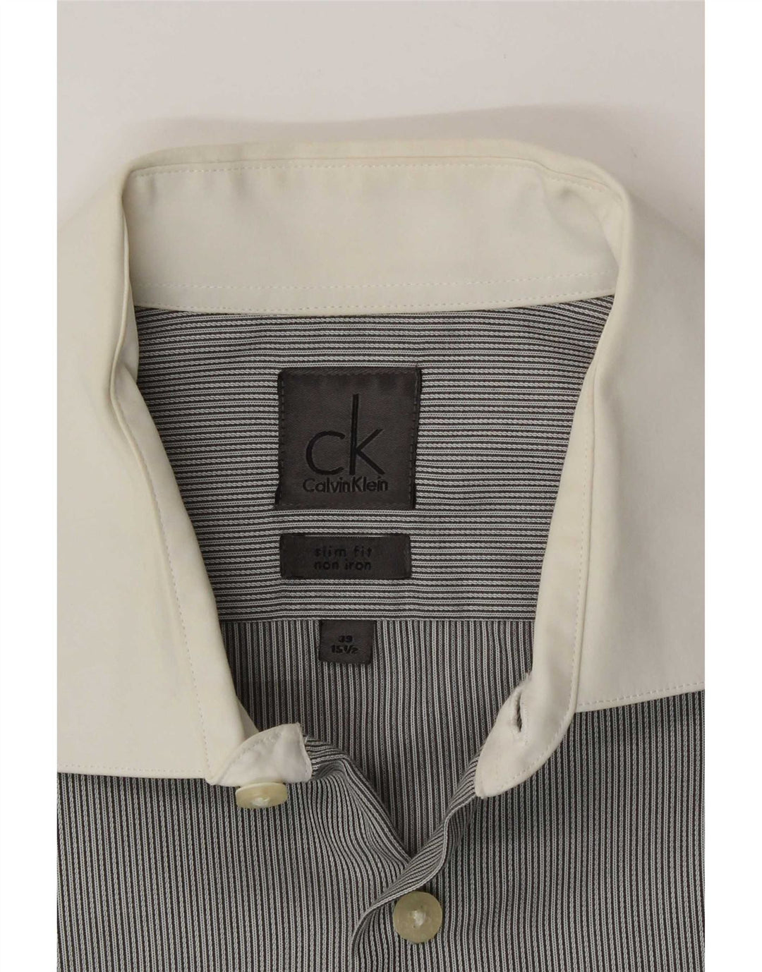 Calvin Klein Herren formelles Hemd Größe 39 15 1/2 Mittelgrauer Nadelstreifen