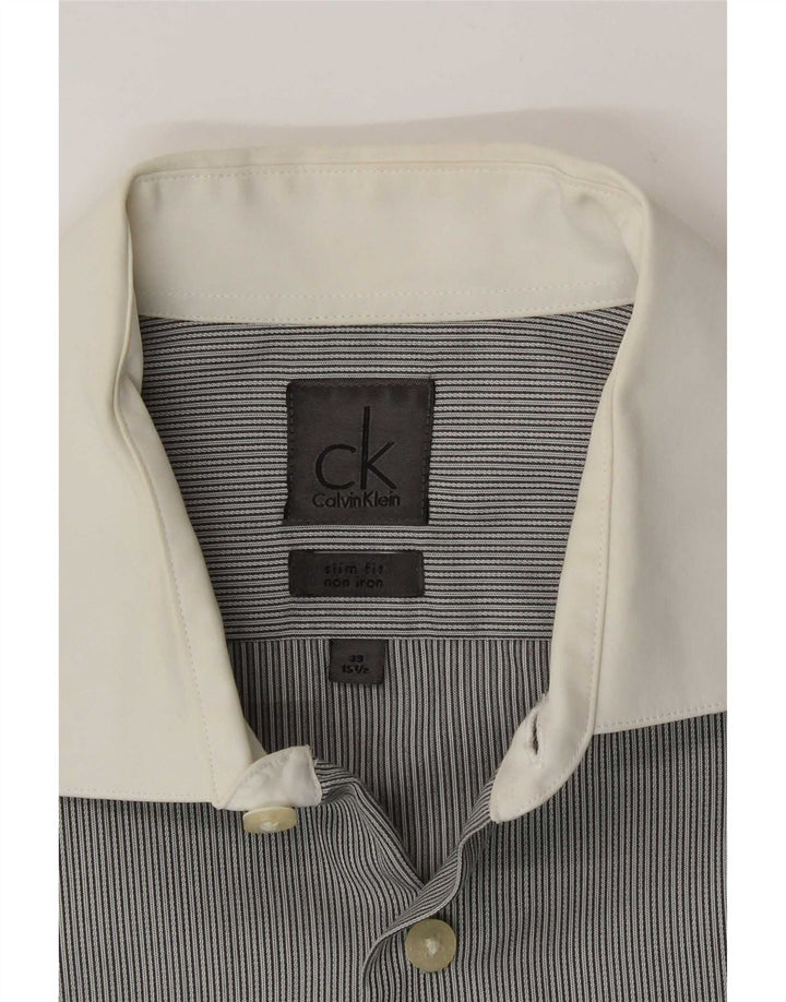 Calvin Klein Herren formelles Hemd Größe 39 15 1/2 Mittelgrauer Nadelstreifen