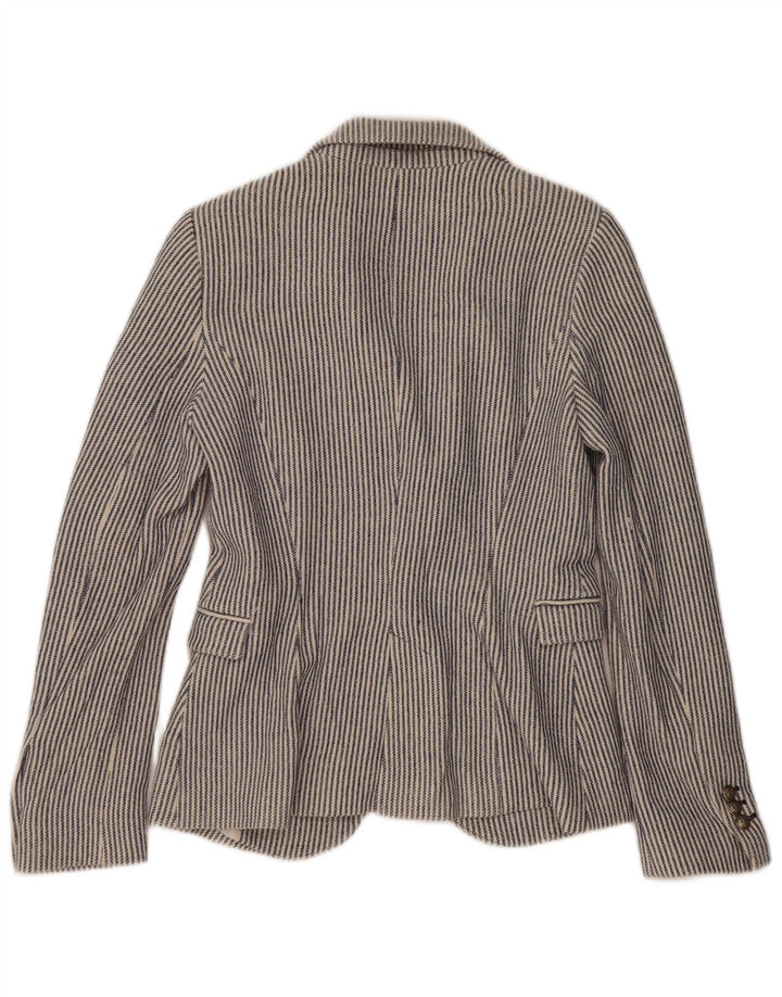 Zara Damen 1-Knopf-Blazerjacke UK 12 Mittelblaue Nadelstreifen-Baumwolle